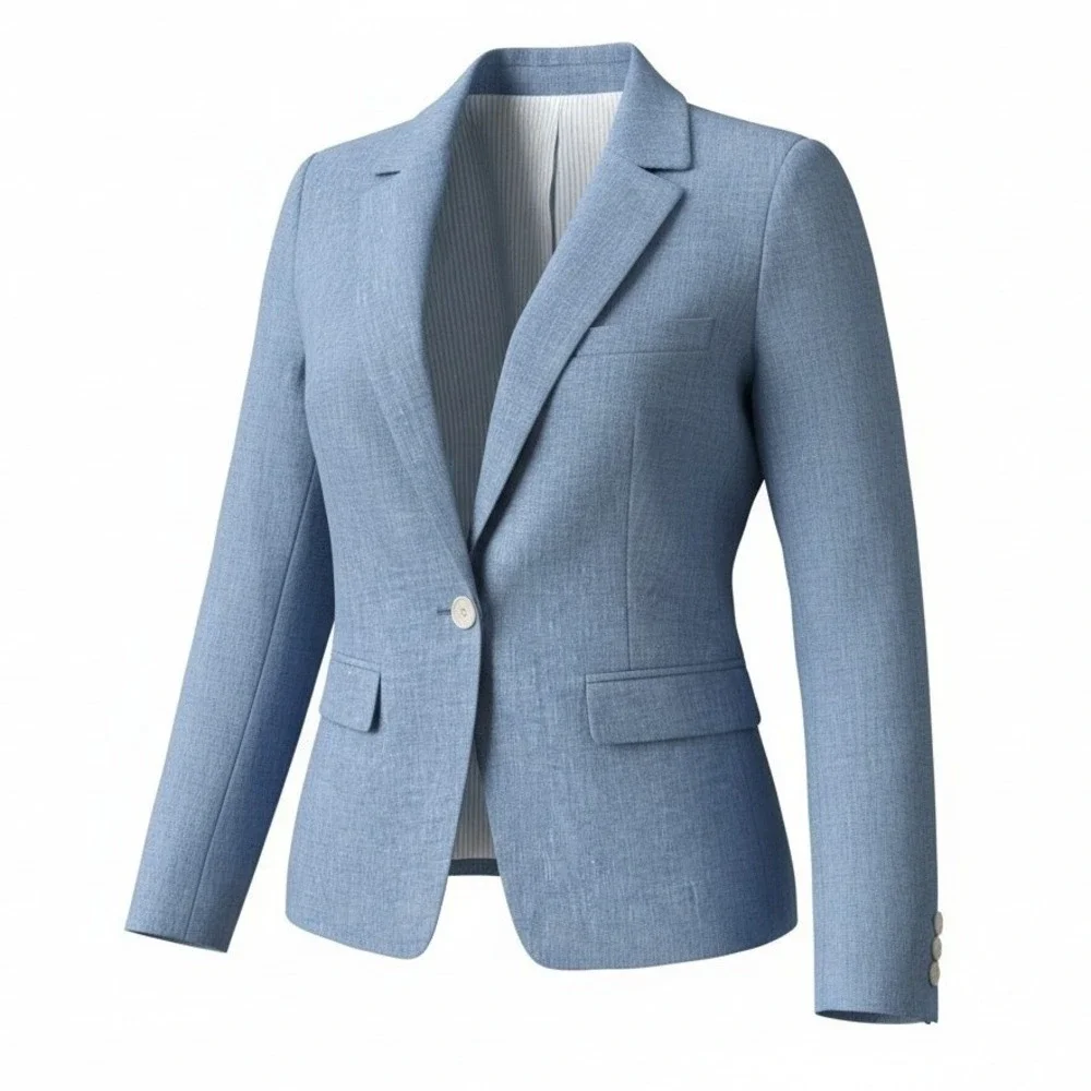 LOFT Blue Linen Blend Chambray Blazer Single Button Jacket Size 4 Preppy Classic - Picture 1 of 10